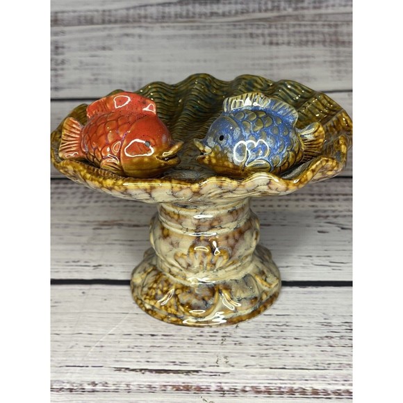 Glazed Ceramic Fish and Sea Shell Pedestal Soap Dish Stand - Picture 7 of 13